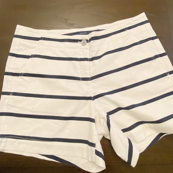 Nautica Pants - Nautica Women's White and Black Striped Shorts, Size 8